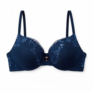 Victorias Secret Body By Victoria Perfect Shape Bra 32D Blue Lace Floral Shimmer